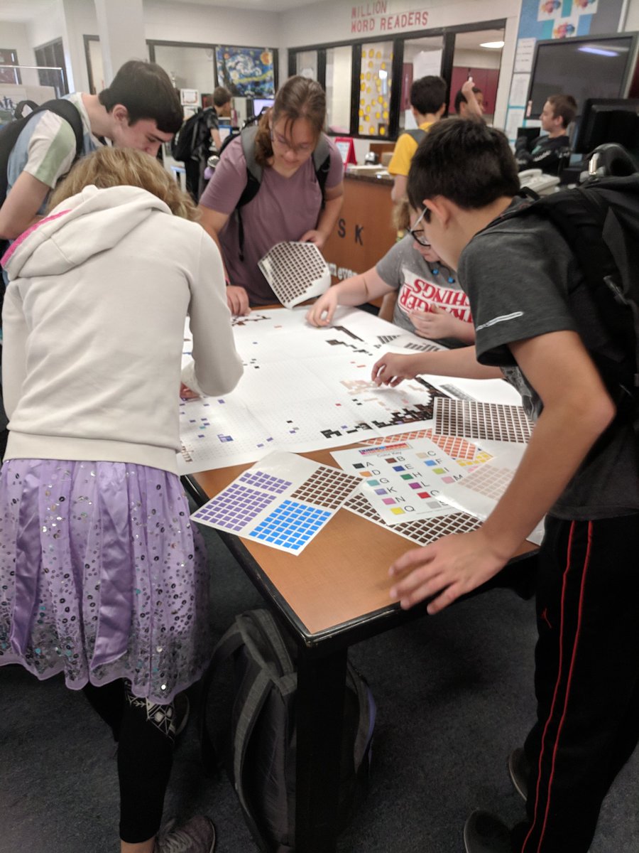 BurnsMSLibrary's tweet image. Maker Day in the library to celebrate School Library Month. Students having fun not staring at screens! #hubofschool