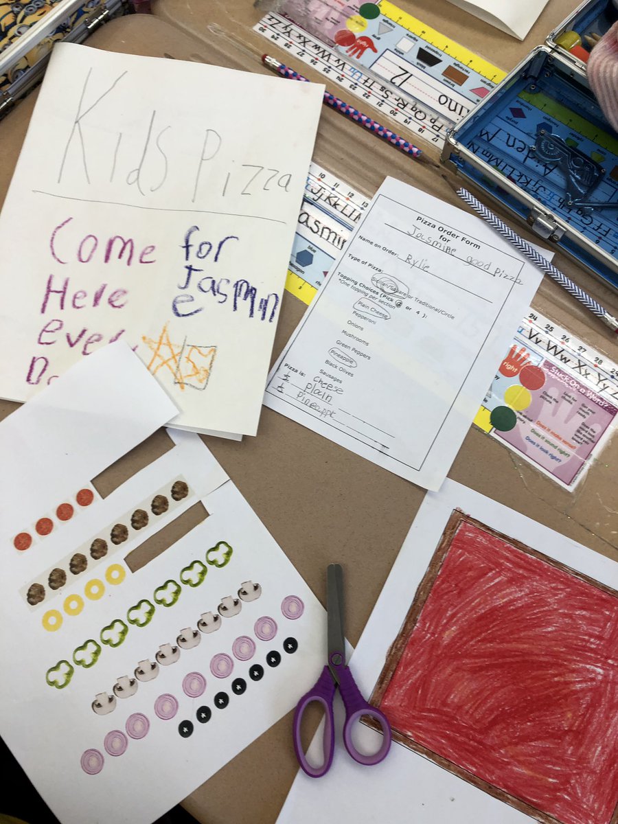 MrsJahoda's tweet image. Cooking up some pizza in Room 45! Combining fractions, opinions, and advertisements! Yum! Practicing some real world skills by taking a friend’s order! Pizza chefs become pizza critics. Did they get your fraction pizza correct?#MWESchool #fractionfun