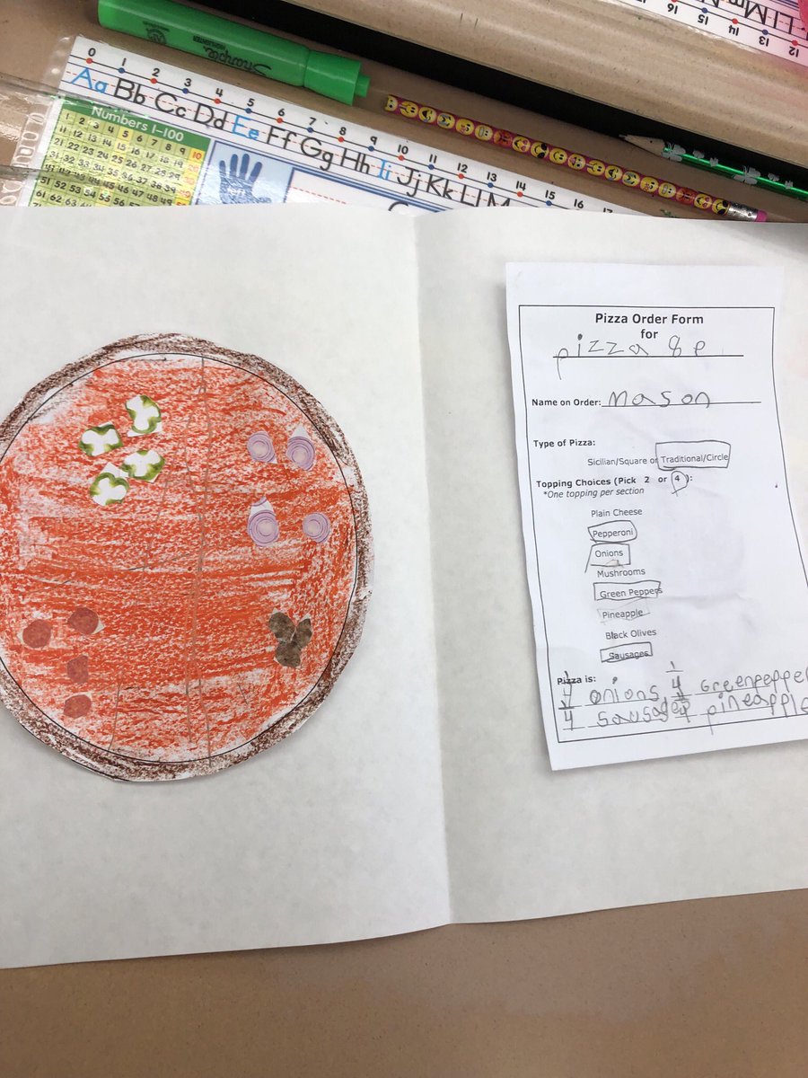 MrsJahoda's tweet image. Cooking up some pizza in Room 45! Combining fractions, opinions, and advertisements! Yum! Practicing some real world skills by taking a friend’s order! Pizza chefs become pizza critics. Did they get your fraction pizza correct?#MWESchool #fractionfun