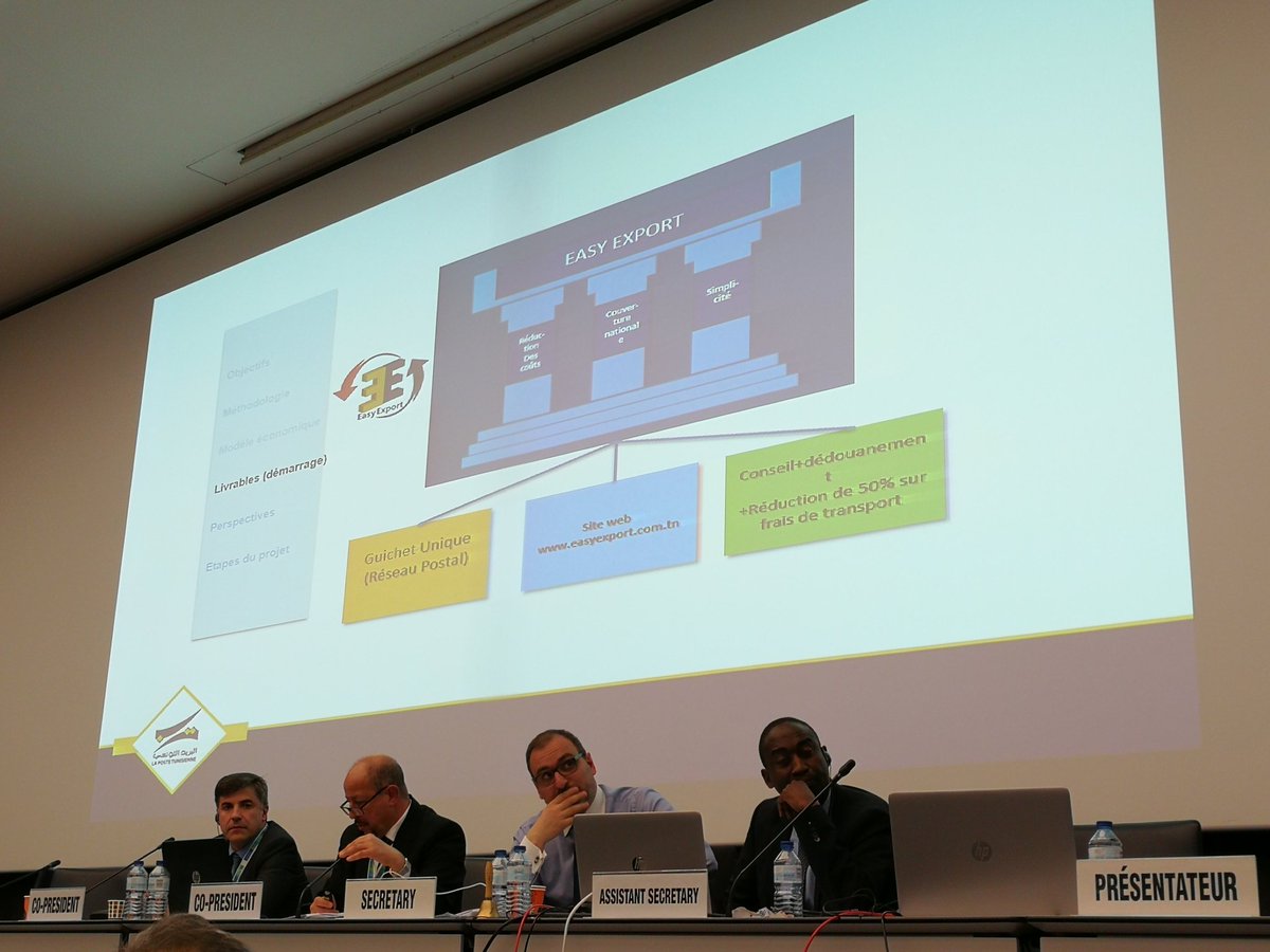 DonohoePaul's tweet photo. Sami Ghazali, Chair of the Tunisia Easy Export national committee updating the @UPU_UN Council Committee 2 "Trade Facilitation, E-Trade and Financial Inclusion" on the progress since launch in January 2019. #etrade4all #ecommerce Increasing trade for #SME https://t.co/YzBtYugGsr