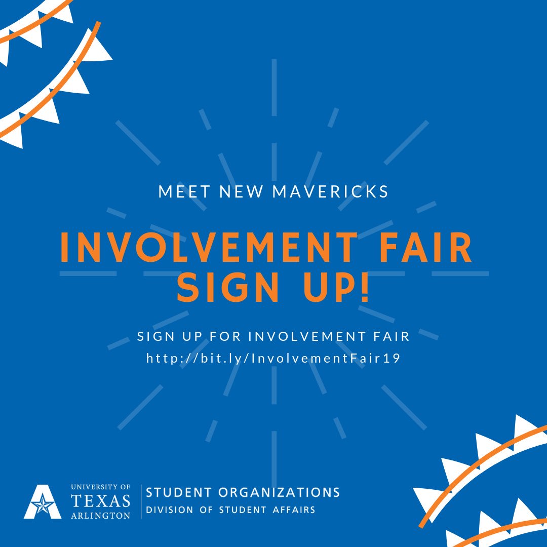 New Mavericks are coming, help us welcome them to campus during Involvement Fair. Sign up at bit.lyInvolvementFair19!