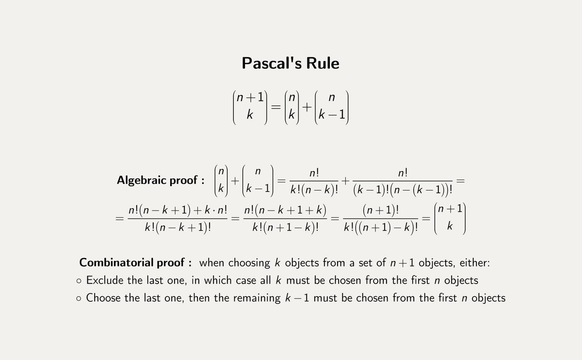 Mathtype Pascal S Combinatorial Rule Can Be Proved In A Sentence If From A Set Of N 1 We Choose K Objects We Either Exclude The Last One In Which Case We