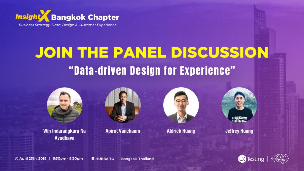 Join our Panel Discussion!

Share your expertise with our invited speakers at InsightX #Bangkok #Event

More info👉 buff.ly/2CFURHE

#UX #UserExperience #Data #Design #UXDesign #Panel #Discussion #Business #Networking #Thailand