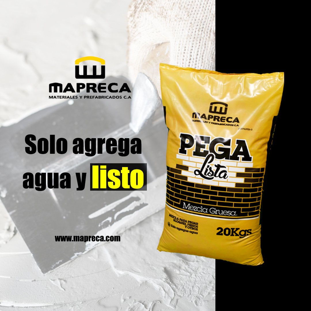 Mapre_ca's tweet photo. Pega Lista es ideal para bloques y friso base. Es una mezcla de arena de la más alta calidad previamente secada + cemento gris.
Disponible en presentación de 20Kgs y rinde 0,0125 M3 aproximadamente.
- https://t.co/iDJ8ppv6wO