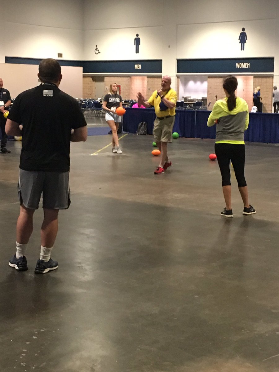 adasportsKC's tweet photo. Right now come see George and Gilbert demonstrating our foam coated balls #SHAPEAmerica #ShapeTampa https://t.co/52f83VuGNh