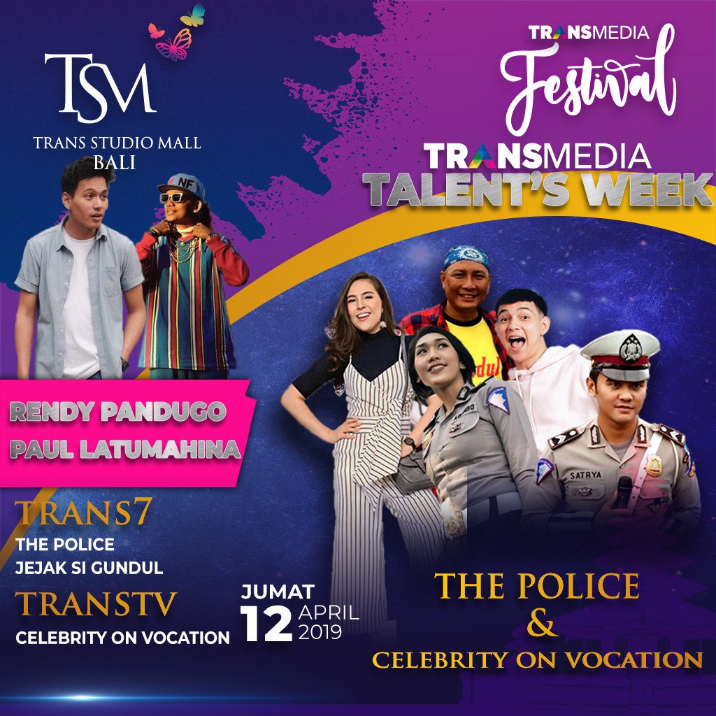 TRANSTV_CORP's tweet photo. Jangan sampai kelewatan #600JamdiBali bersama #TransmediaWeek!
Hari ini akan dimeriahkan oleh @rendypandugo , Paul Latumahina, The Police, @celebrityonvacation dan masih banyak lagi penampilan menarik lainnya!
Yuk ke @transstudiomallbali besok!
#TSMBali #MallBali #HeartofBali https://t.co/IK3jBew16A