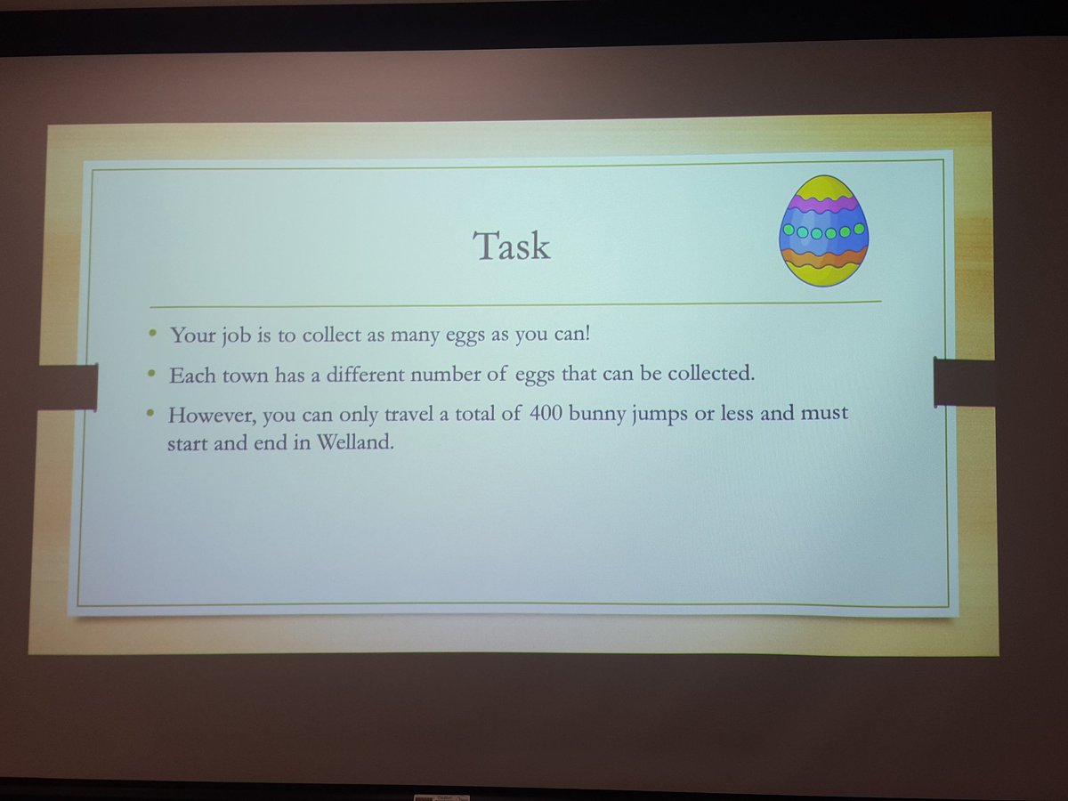 rtrotter08's tweet photo. Egg Hunt Math Style: Solve the math problems to figure out how many bunny jumps it takes to get from town to town. Then find the path that collects the most eggs in less than 400 bunny jumps. #math #college @niagaracollege https://t.co/lrFc6JRfjC