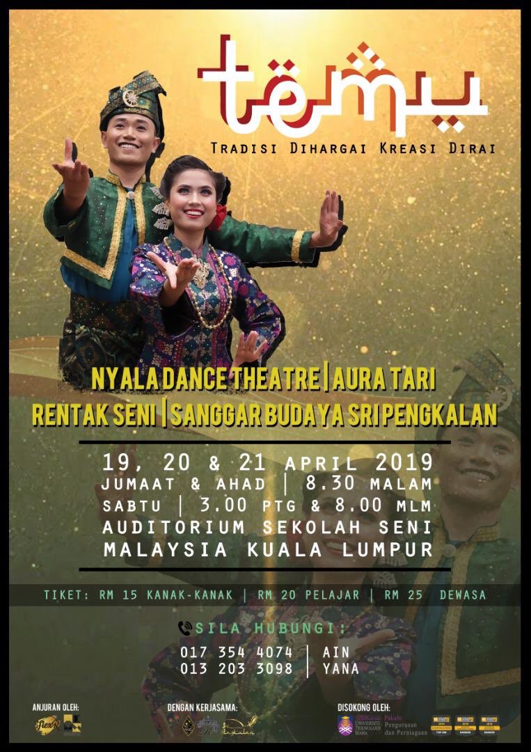 flexr_ev's tweet image. Lets berTEMU! Jom guys support our event. 

Traditional Dance Showcase will be perform by the most well known choreographers from Klang Valley ; Nyala Dance, Aura Tari, Rentak Seni &amp;amp; Sanggar Budaya.

19, 20 &amp;amp; 21 April 2019 at Sekolah Seni Malaysia Kuala Lumpur.