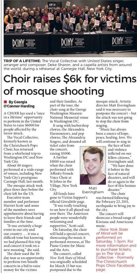 We were so happy to be invited as the guest artists for the Vocal Collective’s concert in aid of the survivors &amp; families of the Christchurch shootings. A moving and inspirational night #affinitynyc