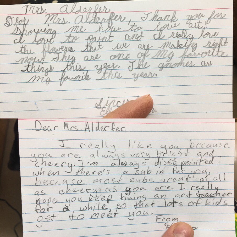 My heart is full, receiving these sweet notes from my students! #PositiveVibesOnly #lovewhatyoudo #iteachart @CBColdSpringES