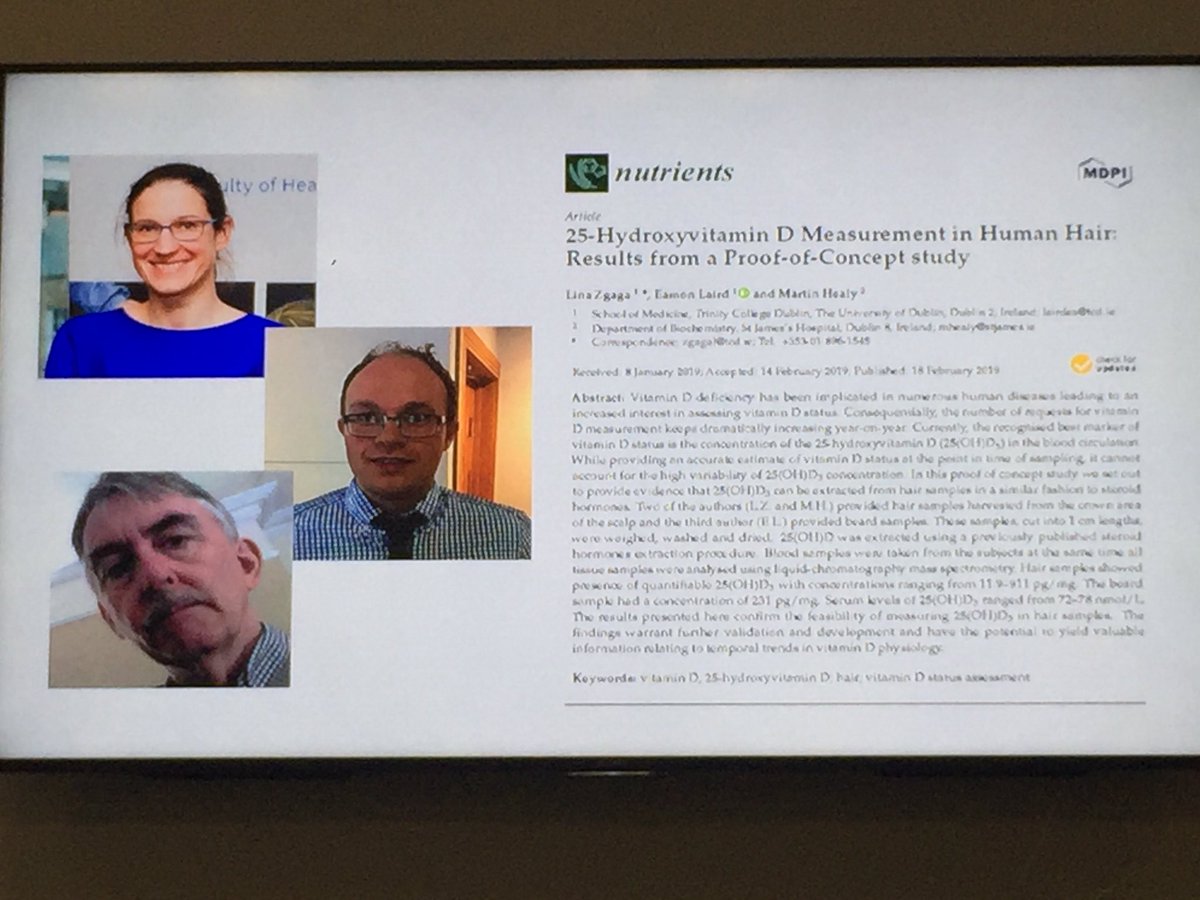 Novel analysis of #VitaminD in hair 💇‍♀️ may allow for longitudinal follow up over many years and investigation into implications of deficiency in disease. @EamonJL #MISAbone