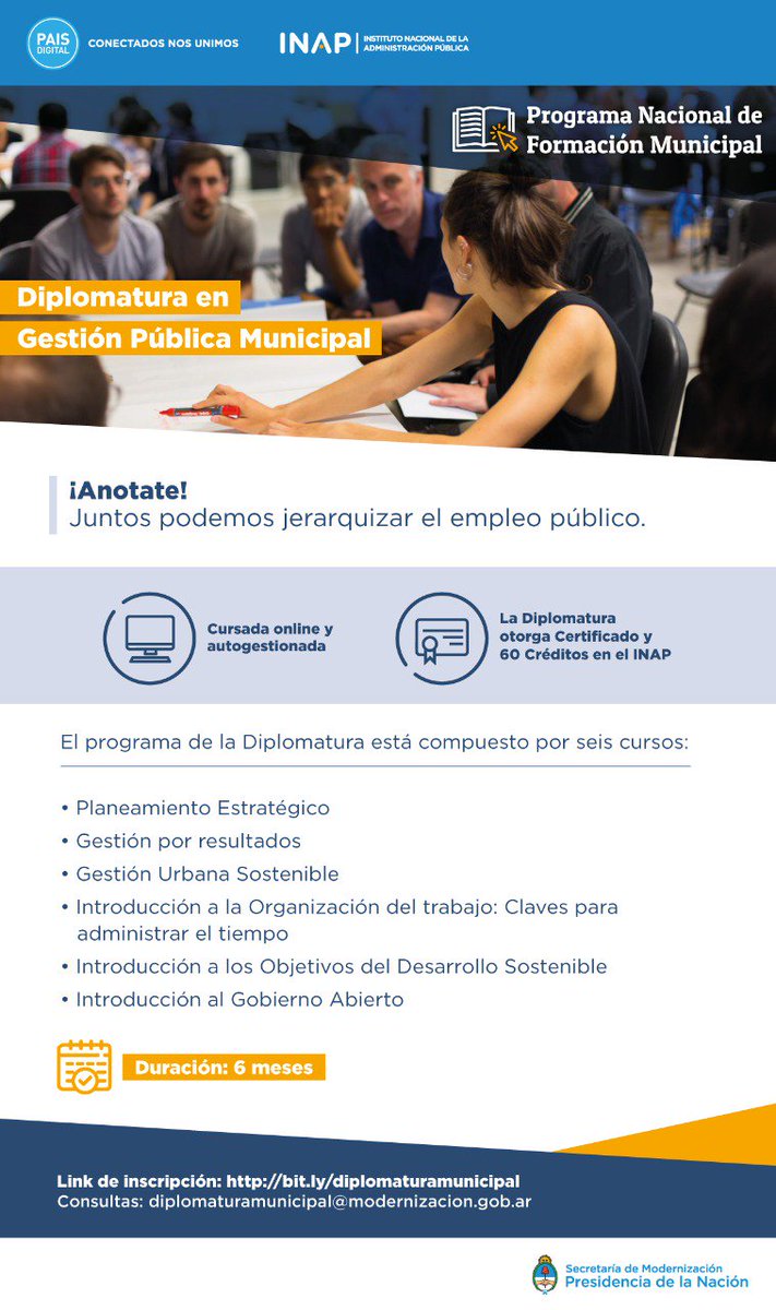 mariokatzenell's tweet photo. #IVPROGRAMAFEDERAL @INAPArgentina @PaisDigitalAR Diplomatura en Gestión Pública
Información e inscripción
https://t.co/kDaDgZzDtE https://t.co/2C3BPlf5sg