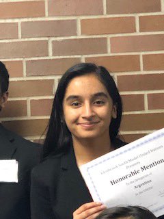 chsmodel_UN's tweet photo. Congratulations to Pareen Mundi on her honorable mention award! The first award in program history! Way to #ShootForTheMUN https://t.co/8EHaFBMJq0