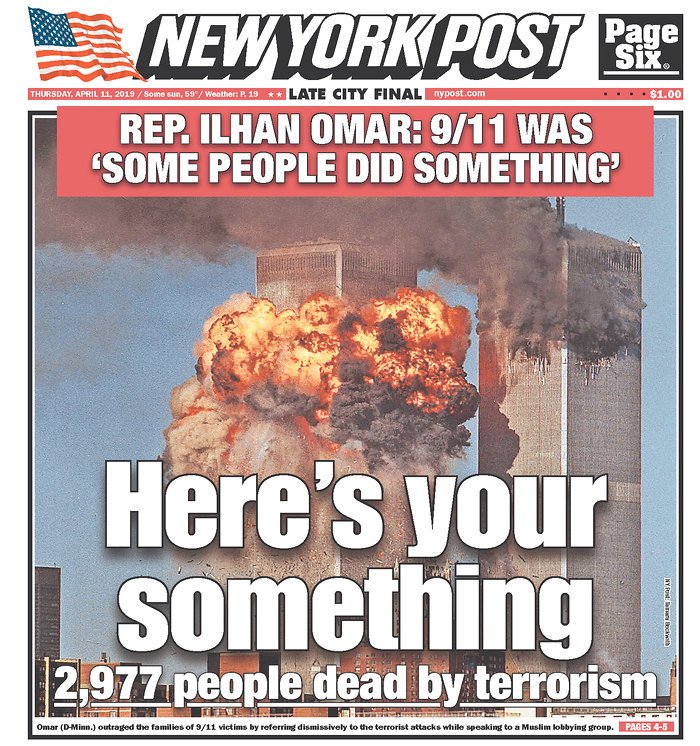 NateOnTheHill's tweet image. Wow. Today&apos;s @nypost cover has a strong message for @IlhanMN.