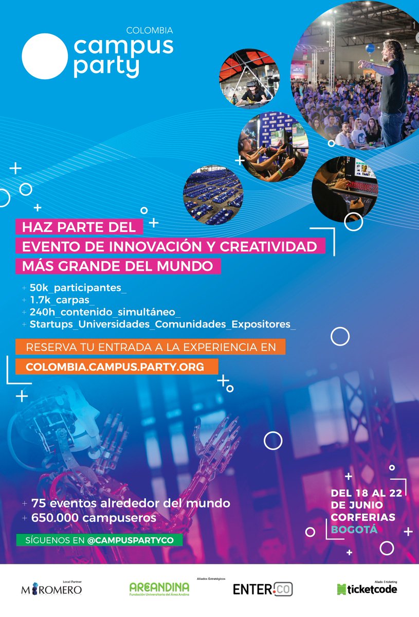 aumentada's tweet photo. Nos vemos este año en @campuspartyco del 18 al 22 de junio #cpco8 https://t.co/m6EdbsdbJF