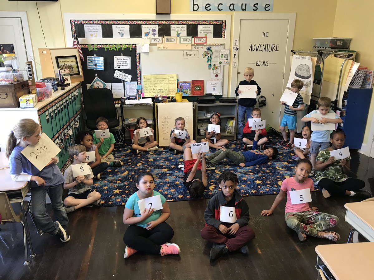 It’s a human clock!!  First graders learning about time!!