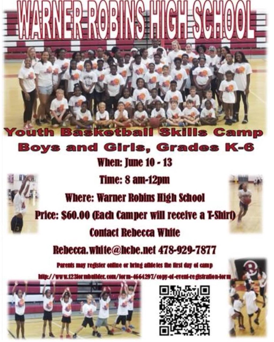 Excited to annouce the 2nd Annual @WRDemonBB <a href="/WRHSdemonettes/">WRHS Girl's Basketball</a> Warner Robins Basketball Kids Camp June 10 -13!!!!