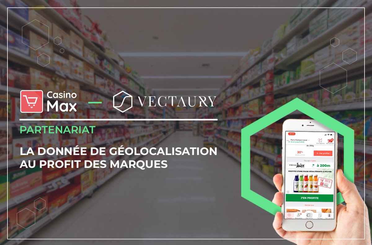 VECTAURY_fr's tweet photo. Vectaury est très fier d'annoncer le partenariat avec le @Groupe_Casino : la data géolocalisée au profit des marques distributeurs

Merci à @LUsineDigitale pour son bel article : https://t.co/x6cyBlM4Ot

#datashopper #geolocalisation #frenchtech #retailtech https://t.co/as9rOJWrT9