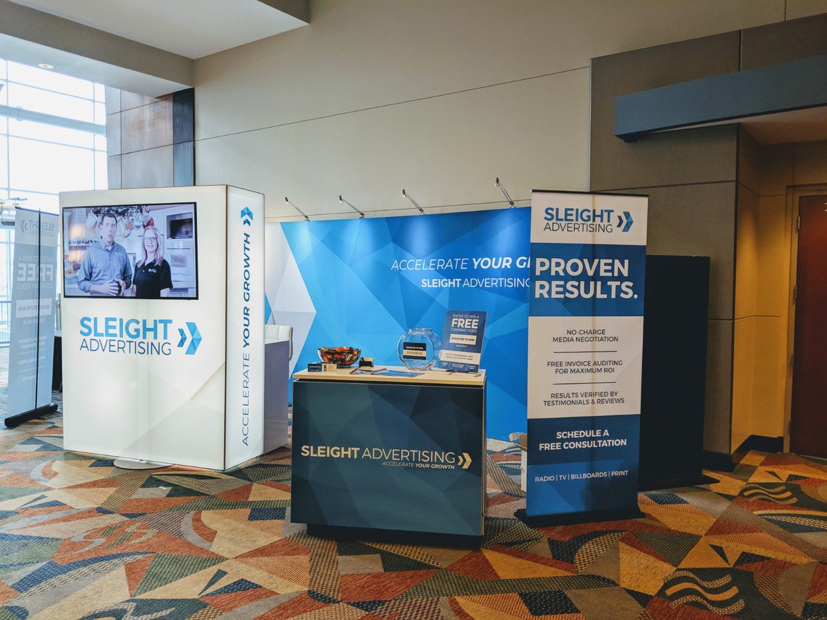 SleightAd's tweet photo. We’re all set up and ready for a great first day at the Supportworks conference! Stop by our booth to grab some swag and chat about marketing opportunities! #Redefine2019 #supportworks #supportworksnation @CHICenterOmaha https://t.co/SdHbt5K5Q1