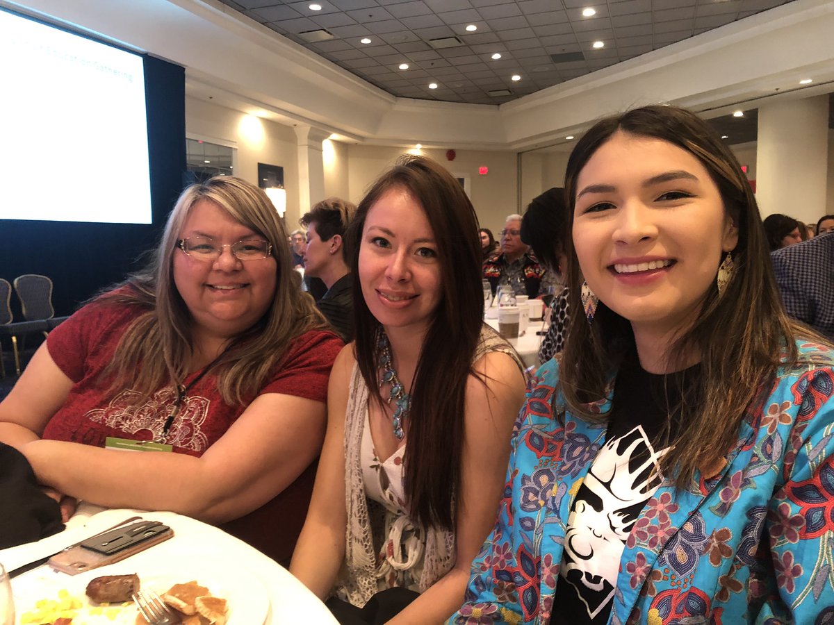 Bearhead_C's tweet photo. The future of education is beautiful 🌸. So proud of Julie Calliou, Seneca Crowe and @MooseHide_BC youth ambassador Sage Lacerte. Al doing their part here @CASSalberta  #FNMI Gathering Our children are in good hands as are we #love #hope https://t.co/vjwYv8iKfh