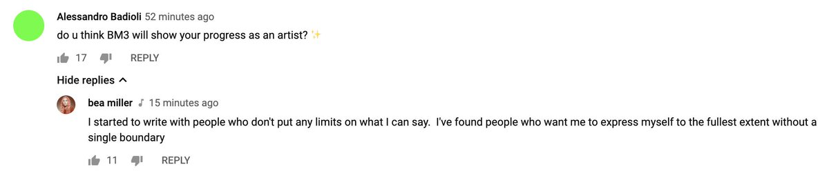 BeaMillerOnline's tweet photo. Some of the questions Bea has answered in the comments of the 'it's not u it's me' video! https://t.co/ABCHsjAHeI https://t.co/okAH6cWU9c