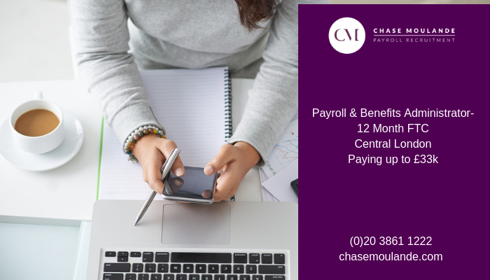 chasemoulande's tweet photo. Payroll and Benefits Administrator required in #CentralLondon on a 12 Month FTC, paying up to £33k, more details on our website: https://t.co/UNRJWTw4OV 

#Chasemoulande #Payrolladmin #Payroll #Payrolljobs #Payrollvacancy #PayrollLondon #Payrollpositions #Payrollbenefits #Vacancy https://t.co/PPV2ZT9Tx2