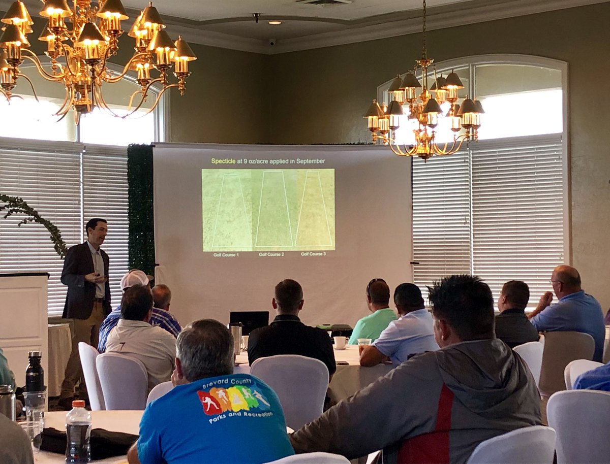 Dr. Patrick McCullough, UGA turf weed specialist, giving us his tips on managing problem weeds in #turf. He packed the house here at Rockledge Country Club this morning! Great info! <a href="/UF_IFAS/">UF/IFAS</a> <a href="/UFIFASBrevardCo/">UFIFASBrevardCo</a>