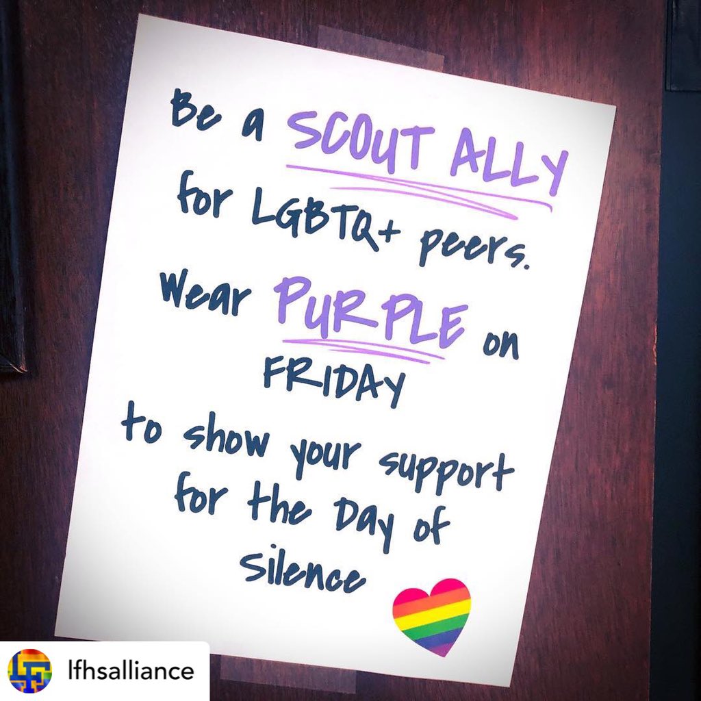 Support the Day of Silence at LFHS by wearing PURPLE on Friday! Support your LGBTQ+ friends and classmates and make LFHS safe and welcoming for everyone. 🏳️‍🌈#pleaseshare #dayofsilence #justbeyou #LFLeadstheWay