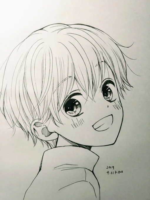 こういうワンコ系っぽい男子好みじゃなくて、私の漫画には一切出てこない。けど、いろんなキャラを描いてみたいので、いつか、ワンコ系の良さも理解して出してみたい…いつか…笑 