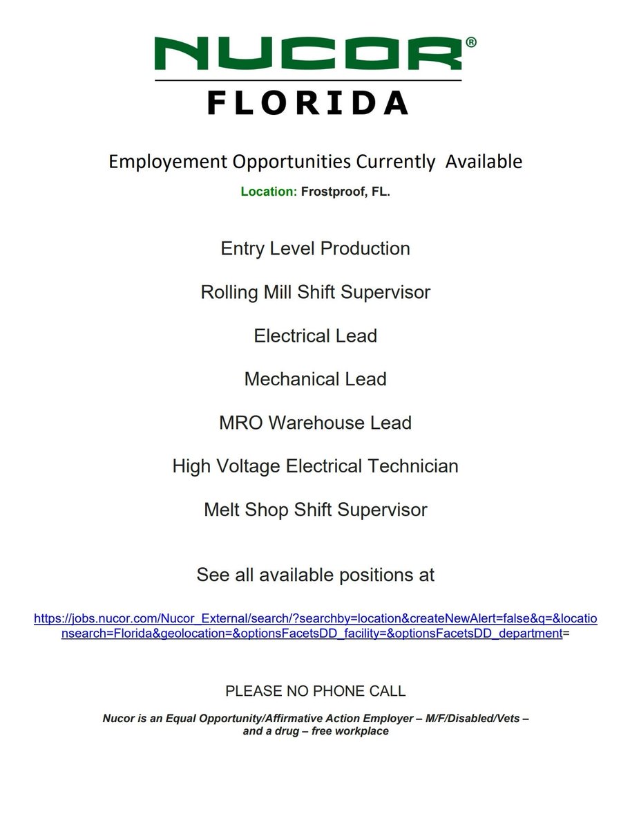 Current employment opportunities with Nucor.
nucor.com