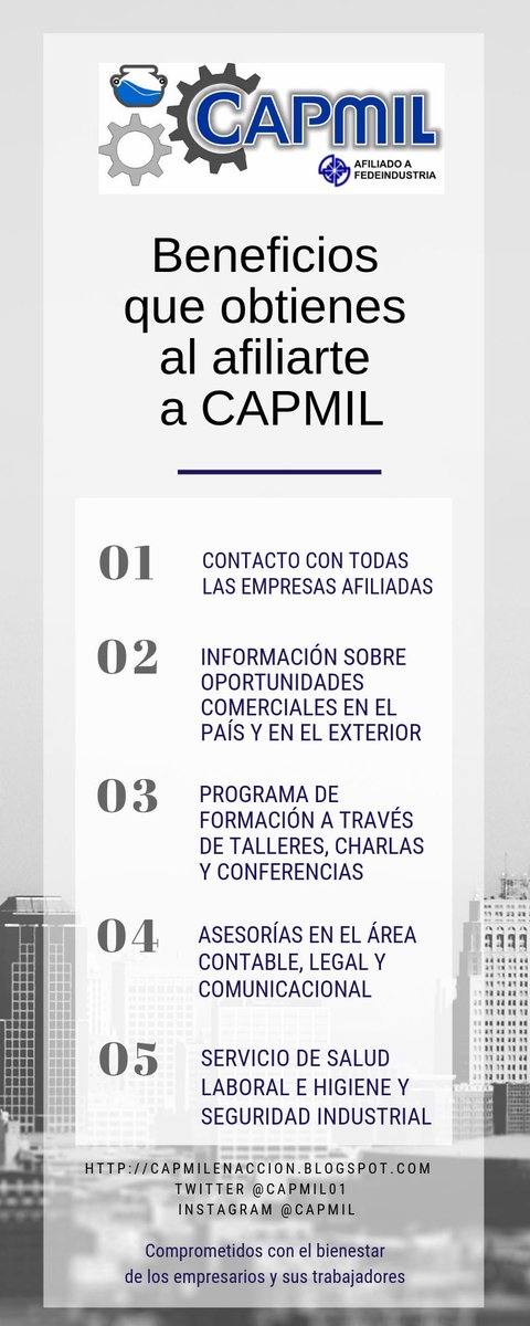 Capmil01's tweet photo. Estos son algunos de los beneficios qie obtendrás como empresario si te unes a @Capmil01. En estos momentos de crisis, el sector de las #pymis sigue siendo pilar fundamental en el desarrollo económico del país. @fedeindustria https://t.co/ezQgVeCIBy