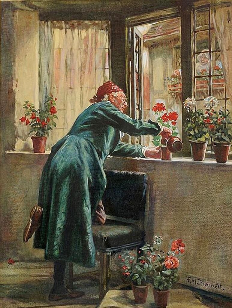 I like this painting. The artist is Frank Moss Bennet (1874-1952 British Painter of historical scenes and portraits. Another Slade School pupil who made the grade with his talent. Golden Slippers?