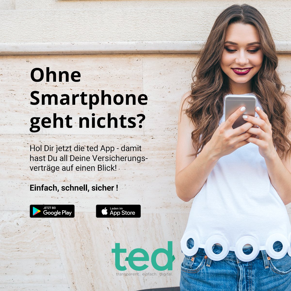 Ohne Smartphone geht nichts? Hol Dir jetzt ted App - damit hast Du all Deine Versicherungsverträge auf einen Blick! Einfach, schnell, sicher!

#ted #Versicherung #App #Insurtech #Smartphone #Apple #Android #mobile #makinglifeeasier #insurance #startup #innovation
