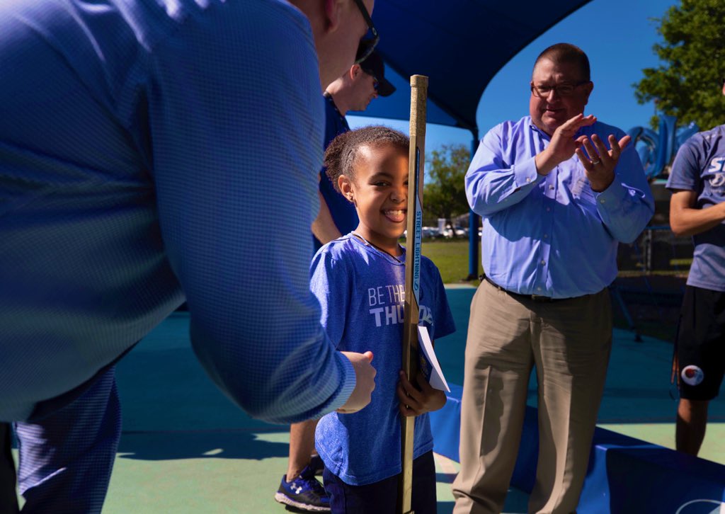 TBLHockeyDev's tweet photo. in 2015, we gave out our 1st hockey stick

just moments ago, we handed out stick number 100,000

that's not a typo, it's what this community means to @TBLightning 

thank you Tampa and here's to the next 100,000 https://t.co/sQ4zWzhyse