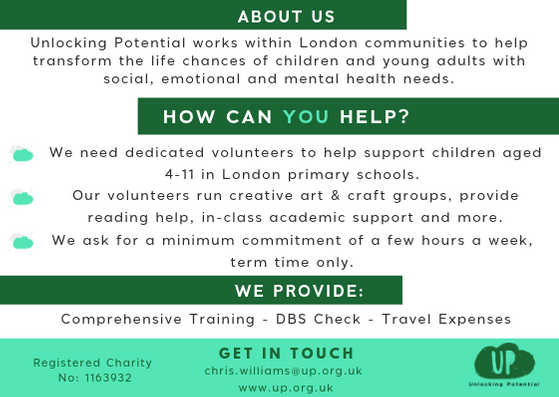 Have you ever considered #volunteering ? 

Join us and help inspire children across London.

#ThursdayThoughts #becomeavolunteer #semh #childtherapy #volunteerinlondon #arttherapy #reading #lunchtimeclubs