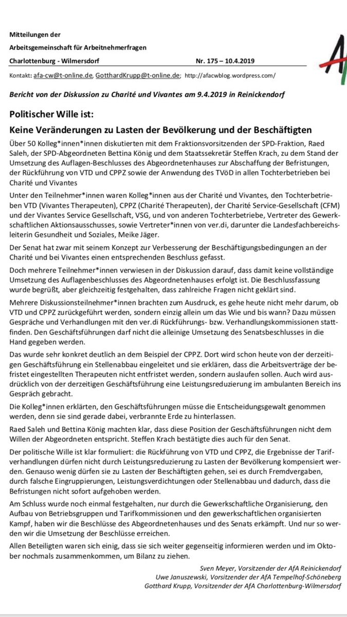 charitetherape1's tweet photo. Liebe @ChariteBerlin, achte sehr darauf wie die #Cppz zurückgeführt wird und alle @charitetherape1 ihren Arbeitsplatz behalten, auch die befristeten. Die #r2g und das Abgeordnetenhaus @SteffenKrach @Tobias_Schulze @RegBerlin sind auf der Hut. Wir bleiben wach #tvödfüralle https://t.co/UCcjqEBjU6