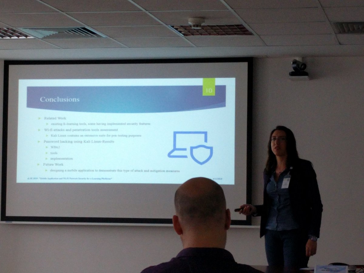CristianaI14's tweet photo. #ELSE2019 conference! Great presentations on #elearning @beiaconsult attending with #Mobile_Application and #Wi_Fi_Network_Security for e-Learning Platforms and
Collaborative #Object_Recognition for #Parking_Management #ODSI #Virtuose @SealedGRIDH2020 @SafecareP #PARFAIT https://t.co/XFtD8fugtM