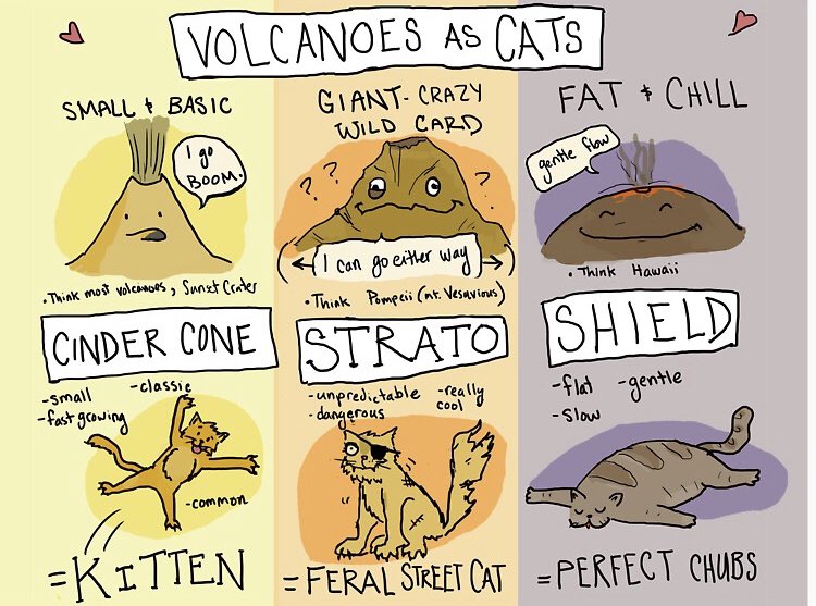 emilyemixon's tweet photo. It’s 30F and raining here in Madison so here is one of my favorite geo doodles from @GillisDoodles to spice up our collective day. #geodoodles #volcanology #volcanocats https://t.co/E2okSN7EDi
