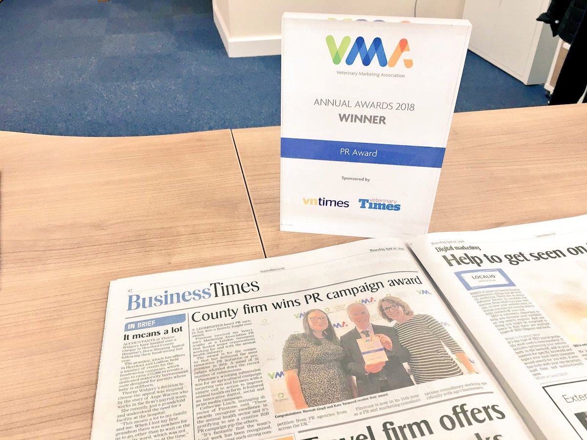 PinstoneComms's tweet photo. Fame for @PinstoneComms @c_yarwood @Hannah___L with coverage of our recent @VetMarkAssoc VMA #PRaward win in @HTnewsroom ☺️ #awardwinning #localPR https://t.co/rFdV3jMnkE
