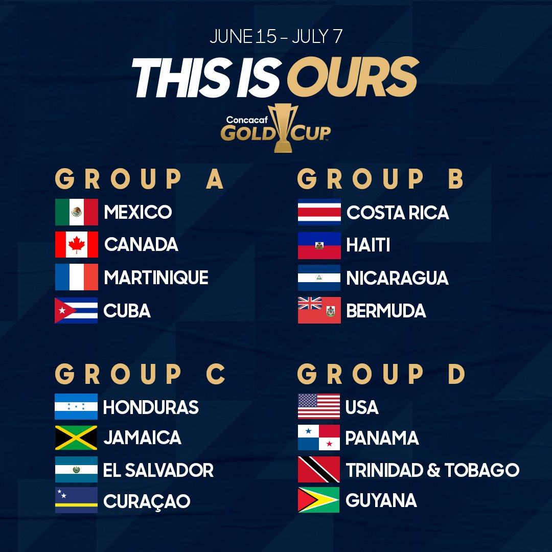 SoldierField's tweet photo. The groups for #GoldCup2019 ⚽ were announced yesterday! Which teams do you think will make it to the @GoldCup Final 🏆at @SoldierField on July 7th? https://t.co/nbAjapjCK2