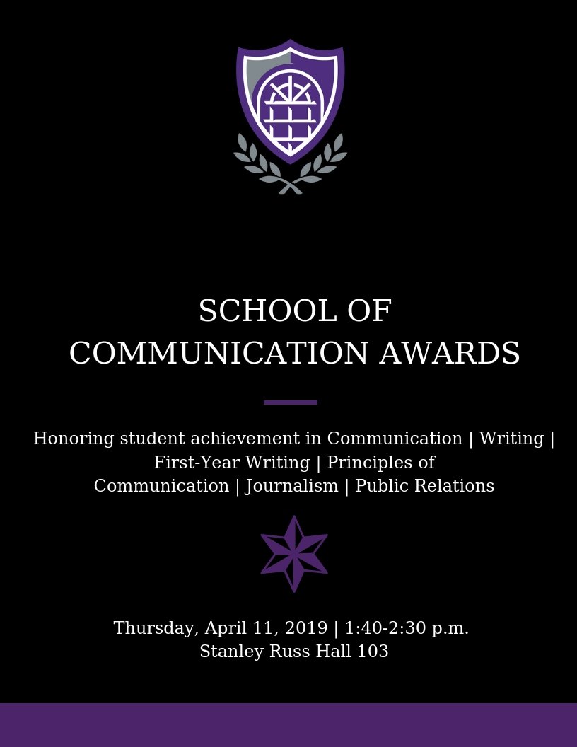 The School of Communication Awards are today! Will you win? Will your classmates win? Come cheer them on in Stanley Russ 103 at 1:30-2:40 p.m.
