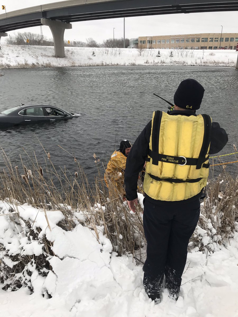 494 &amp; Hwy 169- car into the holding pond. BFD crews assisted <a href="/EdinaFire/">Edina Fire Department **Account No Longer Active</a> with getting victim out of the water. Victim being evaluated by <a href="/AllinaEMS/">Allina Health EMS</a> but doesn’t appear injured- just wet &amp; cold.