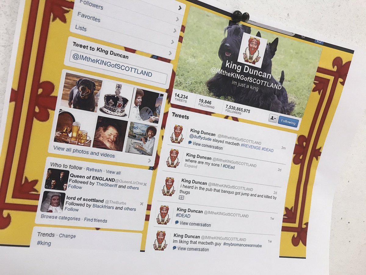 InmanSchools's tweet image. ENGIII followed the tragedy of ‘MACBETH’ by Shakespeare thru the eyes of the different characters (students) using Twitter. So many creative, snarky, funny &amp;amp; sassy tweets totally appropriate for this project. #communication #drivestudentsuccess #maximizingresources