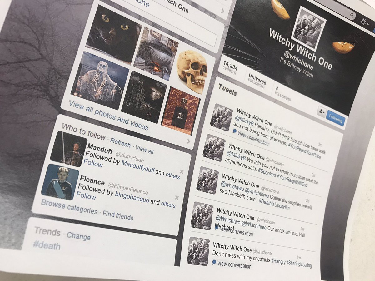 InmanSchools's tweet image. ENGIII followed the tragedy of ‘MACBETH’ by Shakespeare thru the eyes of the different characters (students) using Twitter. So many creative, snarky, funny &amp;amp; sassy tweets totally appropriate for this project. #communication #drivestudentsuccess #maximizingresources