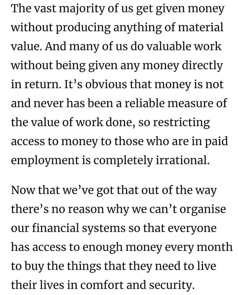scottsantens's tweet photo. If I restrict your access to air, causing your early death from asphyxiation, I will quite rightly be prosecuted for murder. If we, collectively, restrict your access to money, causing your early death from malnutrition or despair, nobody bats an eye.

https://t.co/Zid2P0W4sB https://t.co/i0CVrch8iq