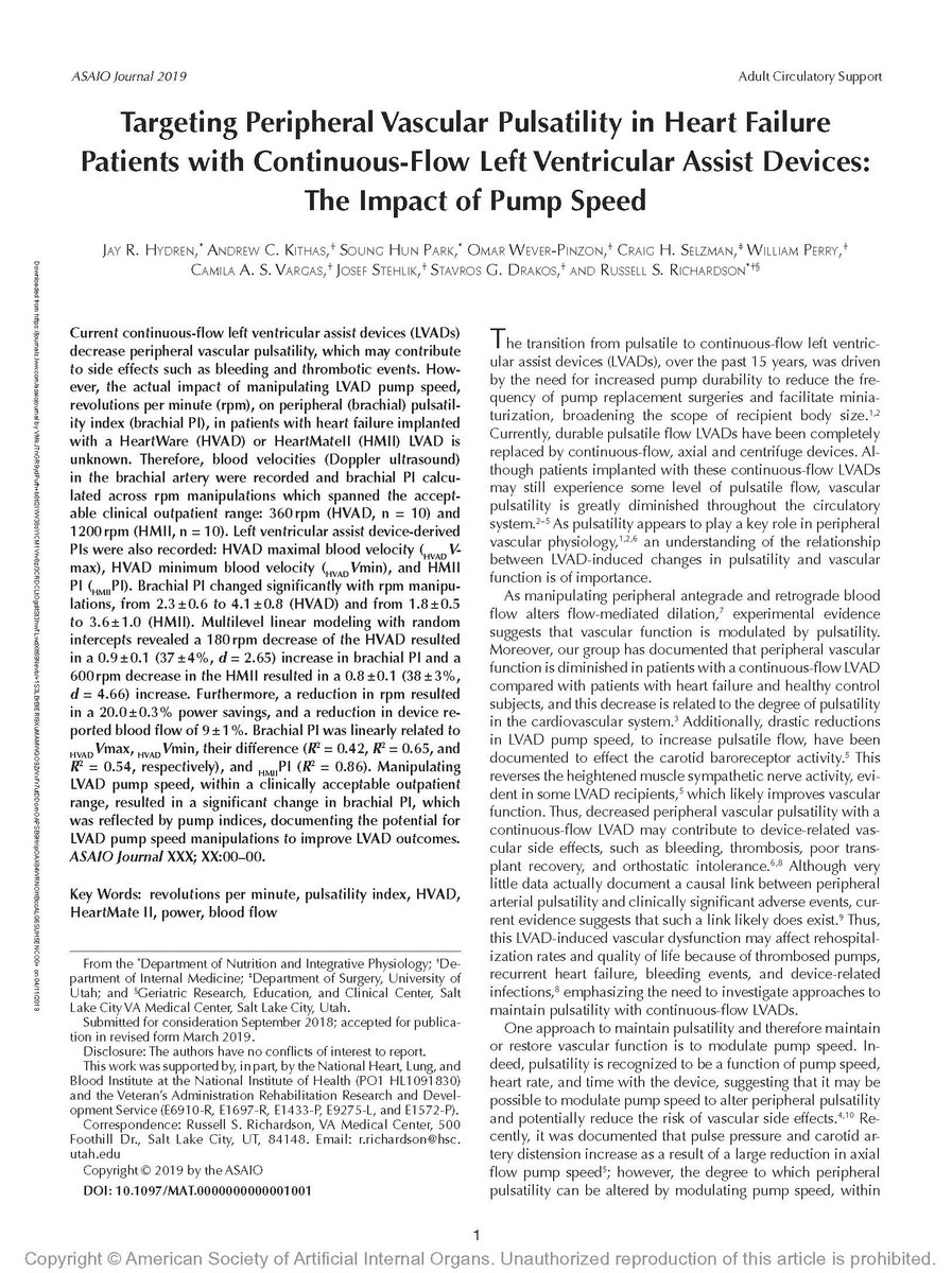 asaiojournal's tweet image. #OnlineFirst Targeting Peripheral Vascular Pulsatility in Heart Failure Patients with Continuous-Flow Left Ventricular Assist Devices
The Impact of Pump Speed ow.ly/3DgP50pSslU
@UofUMedicine @uofunuip #JayHydren

#pulsatility #LVAD #HeartFailure #HVAD #HMII