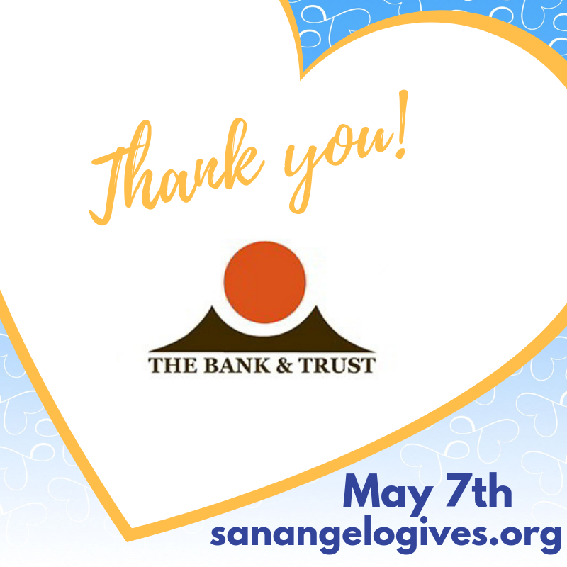 SanAngeloFoundation (@saafound) on Twitter photo Thanks to the generosity of The Bank & Trust <a href="/BradyMJohnson/">Brady M. Johnson</a> giving on May 7th will be fun & exciting! Supporting your favorite causes can help them win extra cash! sanangelogives.org Thanks to the generosity of The Bank & Trust <a href="/BradyMJohnson/">Brady M. Johnson</a> giving on May 7th will be fun & exciting! Supporting your favorite causes can help them win extra cash! sanangelogives.org