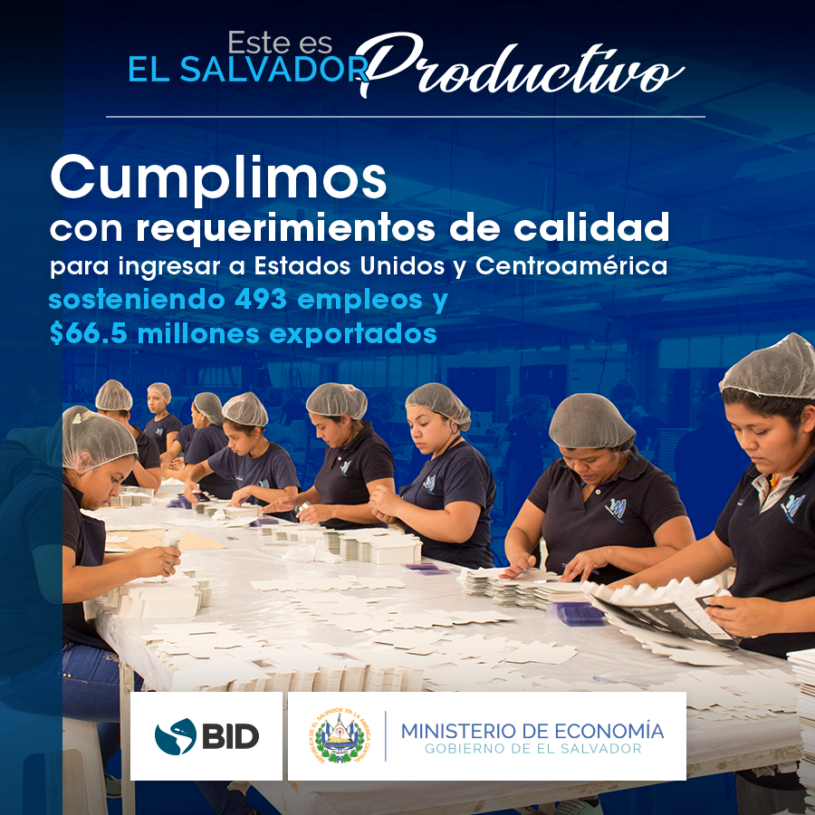 EconomiaSV's tweet photo. El @MINEC_SV con el apoyo del
@el_BID, a traves del programa EXPORTAR CON CALIDAD logró el crecimiento del 15% de las exportaciones de las 33 empresas beneficiarias, totalizando $66.5 millones en exportaciones y 493 empleos sostenidos #EsteEsElSalvadorProductivo #ComercioSV https://t.co/q7ZMoabkvX