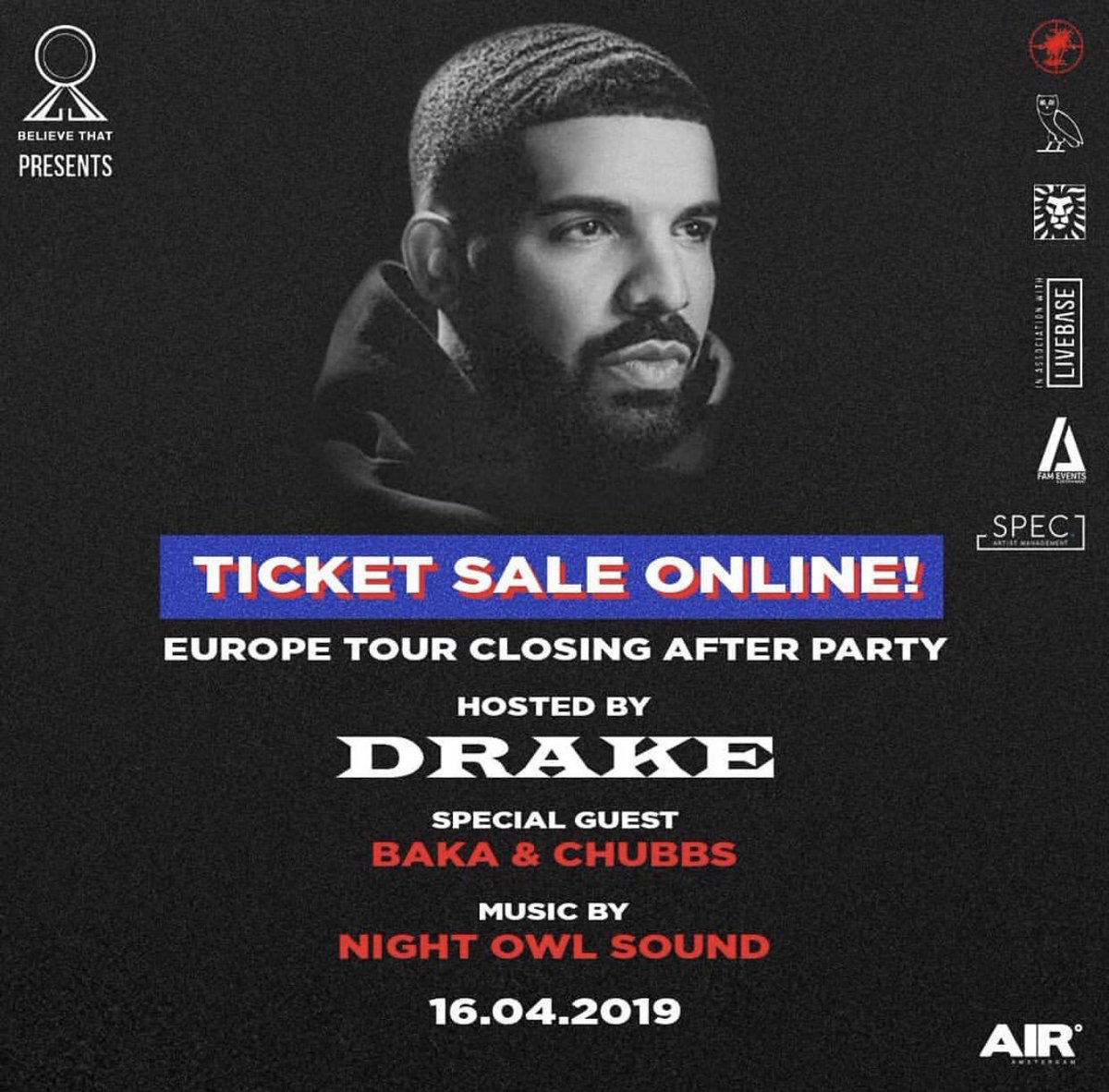 RowRecordings's tweet photo. Back in @AIRAmsterdam Monday 15th April 10pm @springbreakfestival @J_BrookerMusic Then Tuesday 16th for the @Drake Europe Tour Closing Party 🎬 #amsterdam #netherlands #springbreak #drake #drizzy #tour #ovo #closing #party #airamsterdam https://t.co/y0dGZG1isI