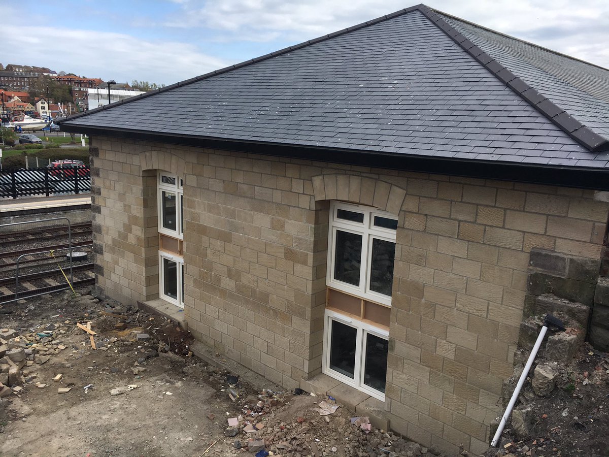 Delgeo_Property's tweet photo. Scaffolding down. The new end of the Whitby Engine Shed is going to look stunning when it is complete! Finally rebuilt after being bombed in WWII. #whitby #HolidayApartments #EngineShed #commercialConversion https://t.co/enYmX6BUoZ